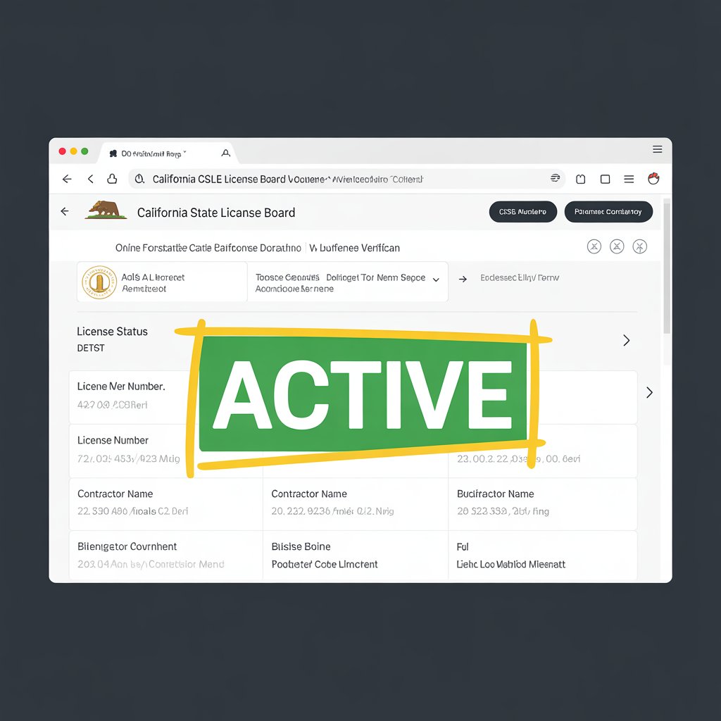Screenshot of CSLB license verification tool with highlighted Active status