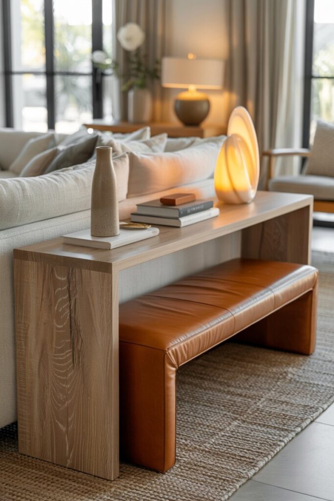 Matching Bench and Console Behind Sofa