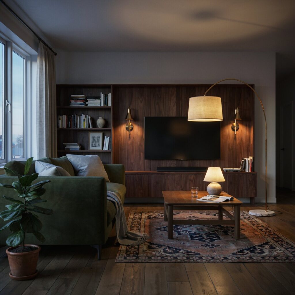 Layered Lighting Around Dark Wood Features