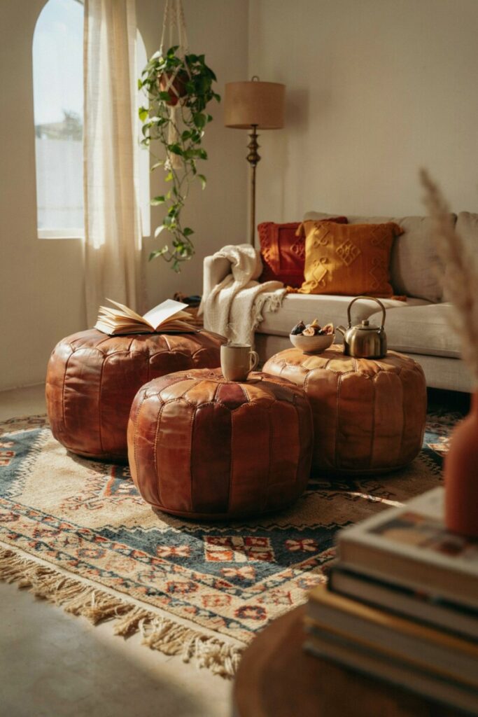 Layered Oversized Leather Poufs
