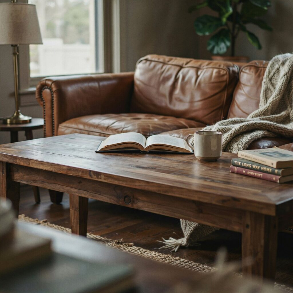 Modern Rustic Reclaimed Dark Wood, Leather, and Woven Textiles