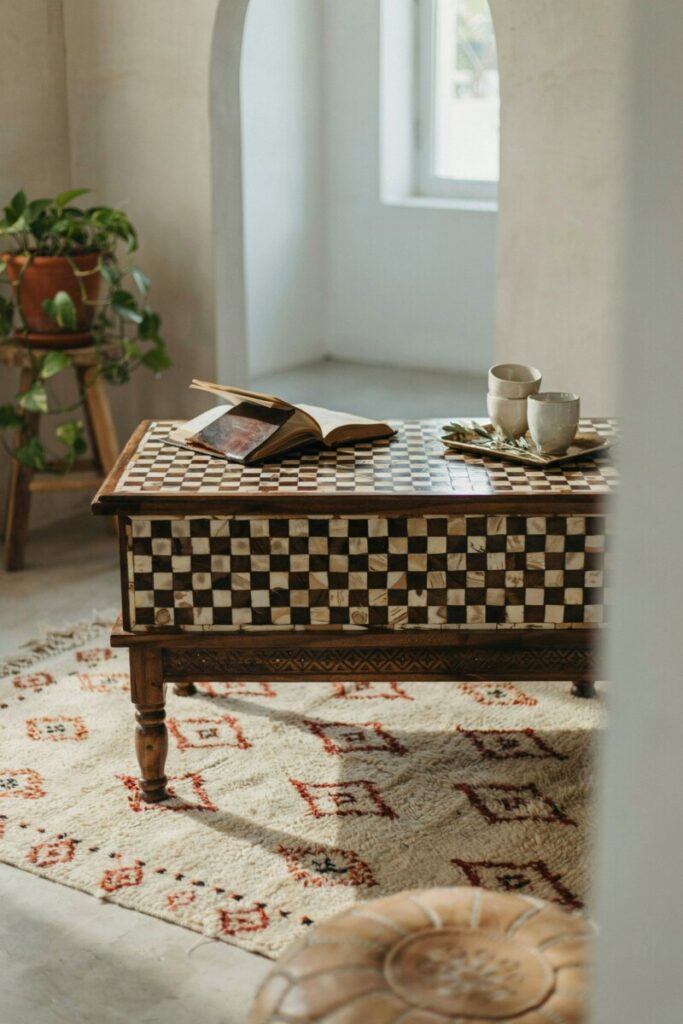 Moroccan Inlaid Bone Checkerboard