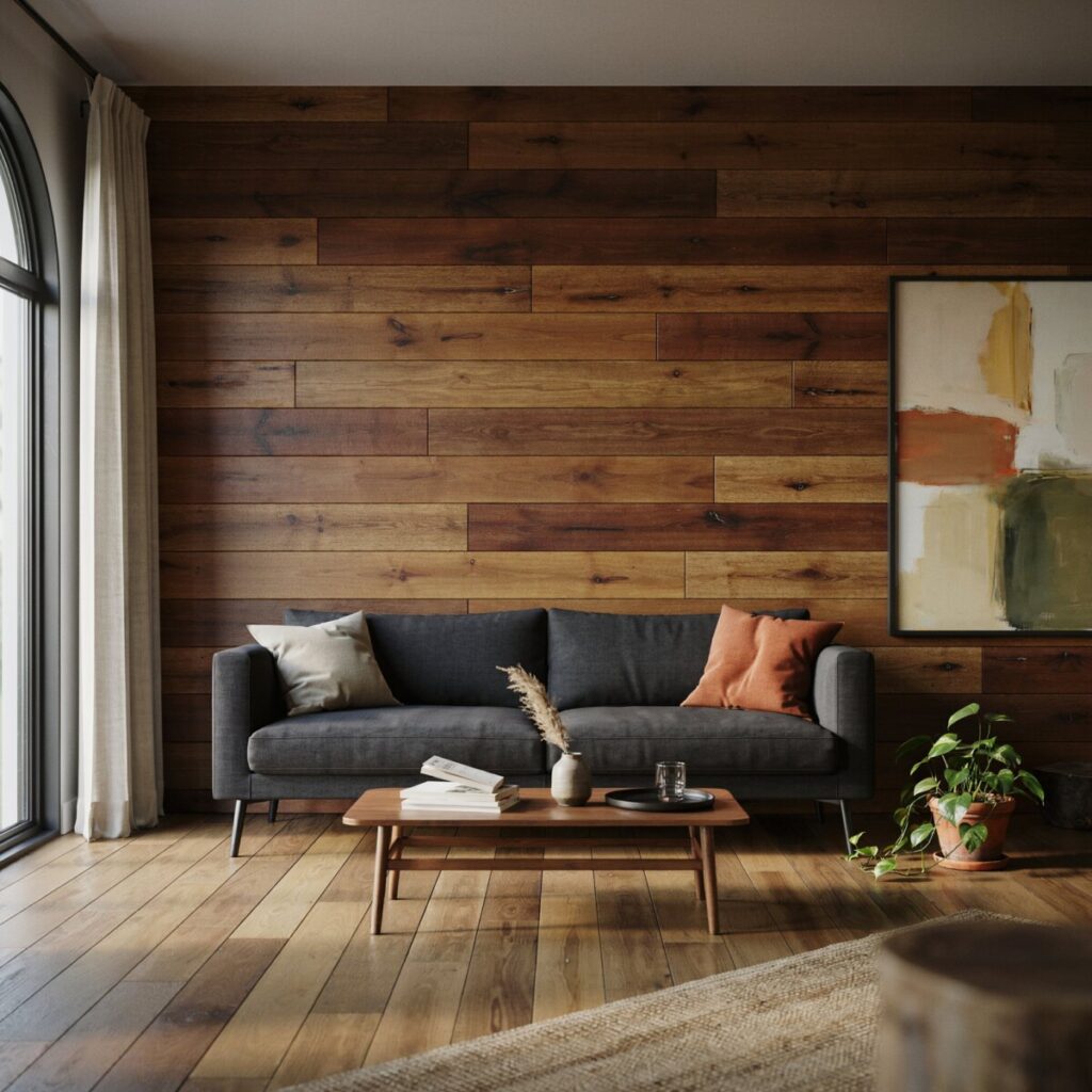Stained Wood Plank Accent Wall
