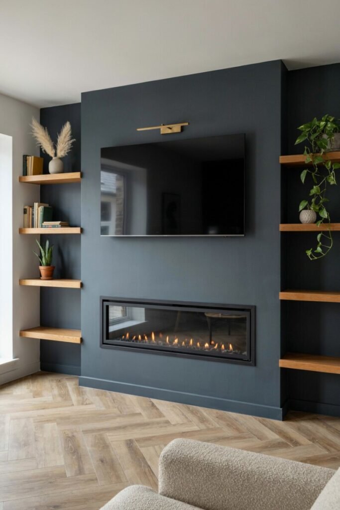 TV and Fireplace Feature Wall Ideas