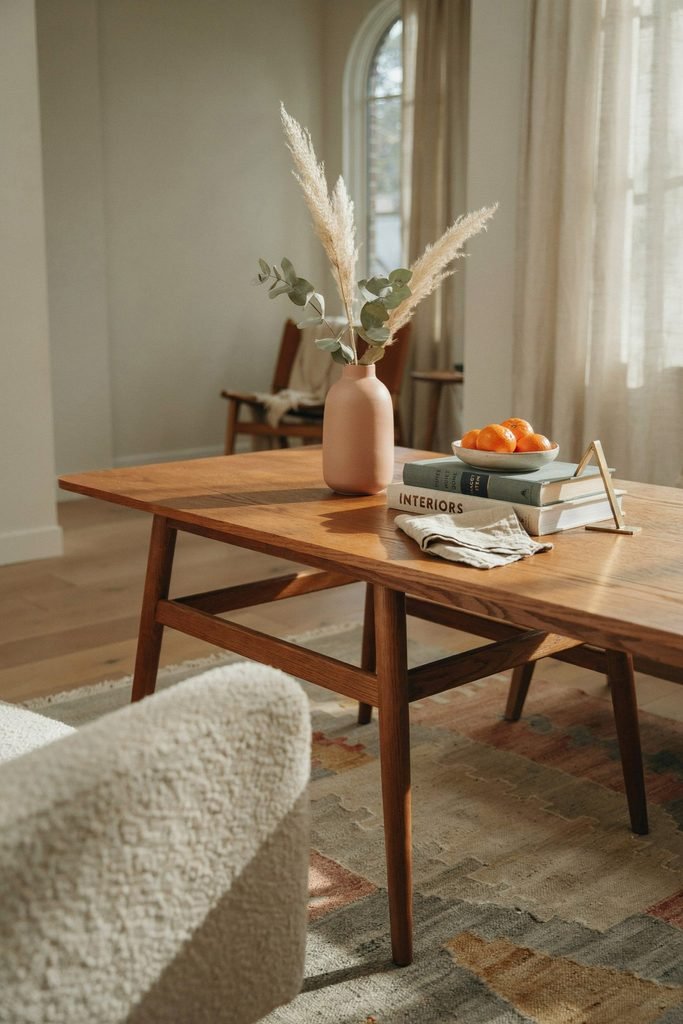 Anchor the Room with a Walnut or Teak Coffee Table